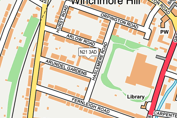 N21 3AD map - OS OpenMap – Local (Ordnance Survey)