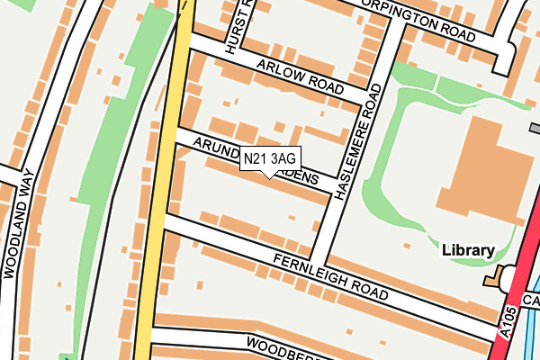 N21 3AG map - OS OpenMap – Local (Ordnance Survey)