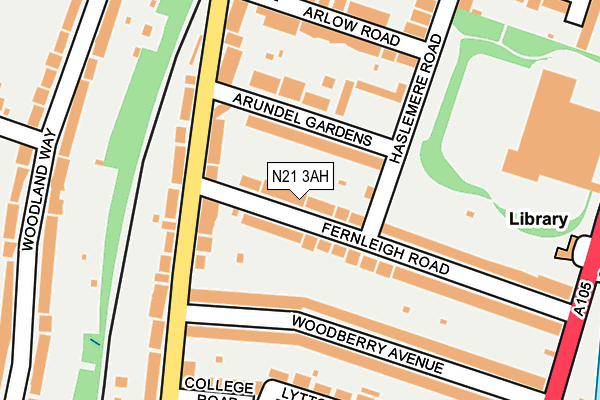 N21 3AH map - OS OpenMap – Local (Ordnance Survey)