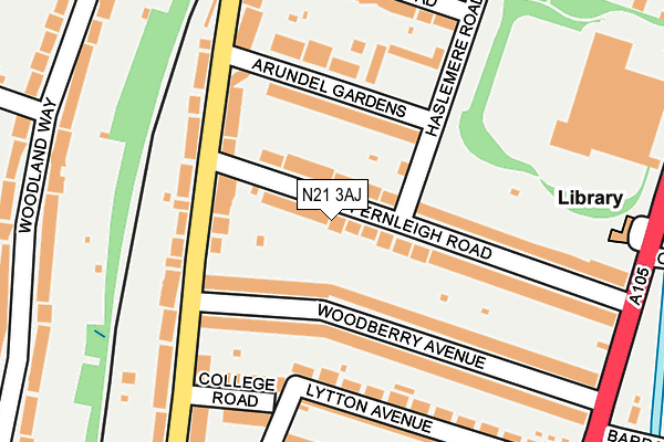 N21 3AJ map - OS OpenMap – Local (Ordnance Survey)