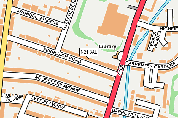 N21 3AL map - OS OpenMap – Local (Ordnance Survey)