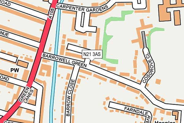 N21 3AS map - OS OpenMap – Local (Ordnance Survey)