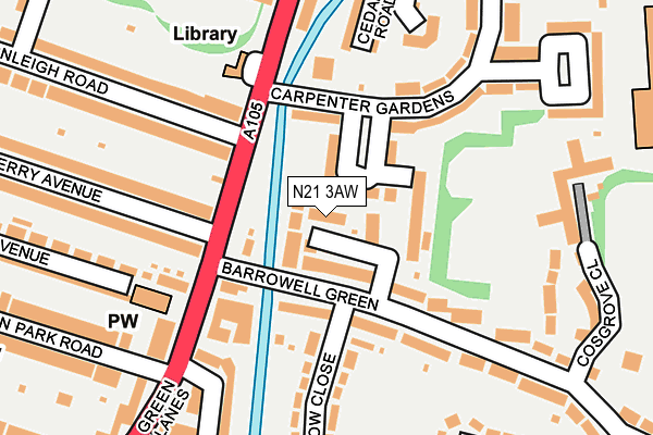 N21 3AW map - OS OpenMap – Local (Ordnance Survey)