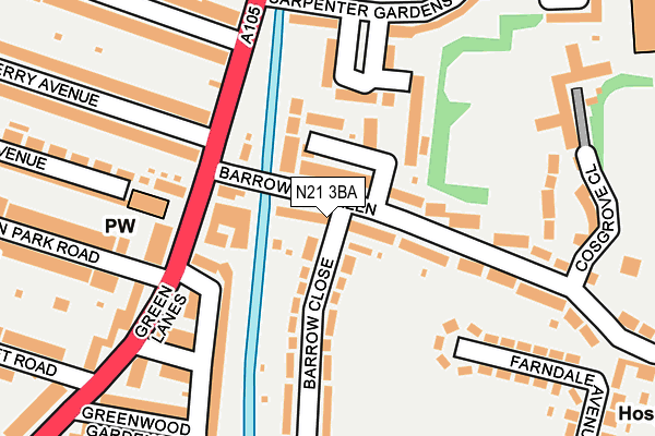 N21 3BA map - OS OpenMap – Local (Ordnance Survey)