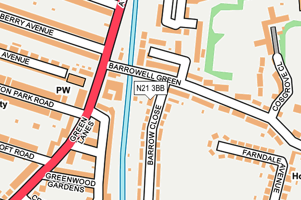 N21 3BB map - OS OpenMap – Local (Ordnance Survey)