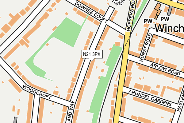 N21 3PX map - OS OpenMap – Local (Ordnance Survey)