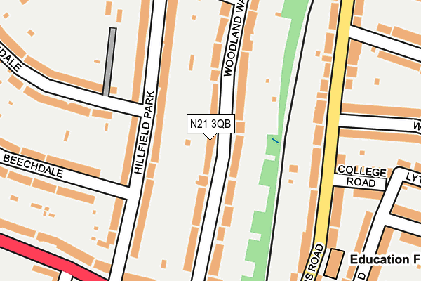 N21 3QB map - OS OpenMap – Local (Ordnance Survey)