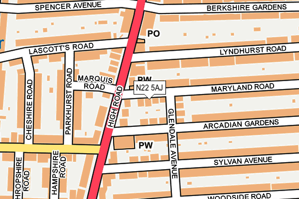 N22 5AJ map - OS OpenMap – Local (Ordnance Survey)
