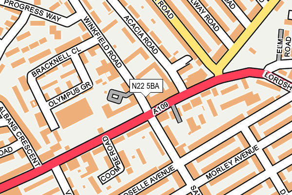 N22 5BA map - OS OpenMap – Local (Ordnance Survey)
