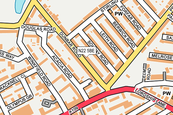 N22 5BE map - OS OpenMap – Local (Ordnance Survey)