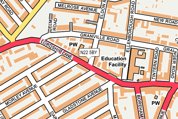 N22 5BY map - OS OpenMap – Local (Ordnance Survey)