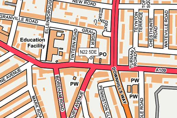 N22 5DE map - OS OpenMap – Local (Ordnance Survey)
