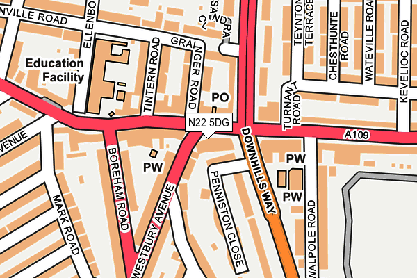 N22 5DG map - OS OpenMap – Local (Ordnance Survey)