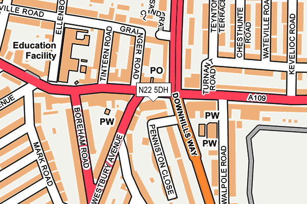 N22 5DH map - OS OpenMap – Local (Ordnance Survey)