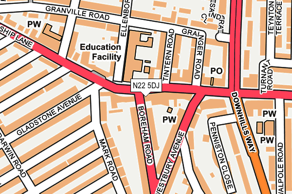 N22 5DJ map - OS OpenMap – Local (Ordnance Survey)