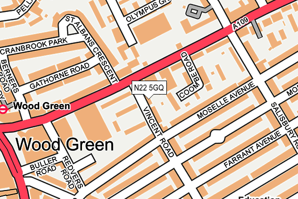N22 5GQ map - OS OpenMap – Local (Ordnance Survey)