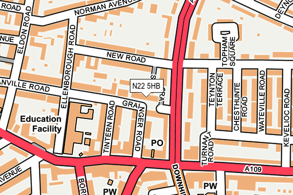 N22 5HB map - OS OpenMap – Local (Ordnance Survey)