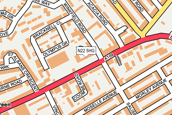 N22 5HG map - OS OpenMap – Local (Ordnance Survey)