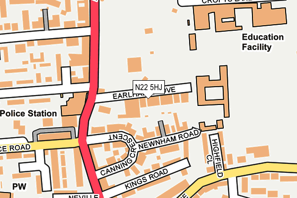 N22 5HJ map - OS OpenMap – Local (Ordnance Survey)