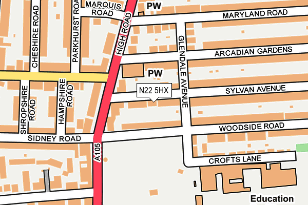 N22 5HX map - OS OpenMap – Local (Ordnance Survey)