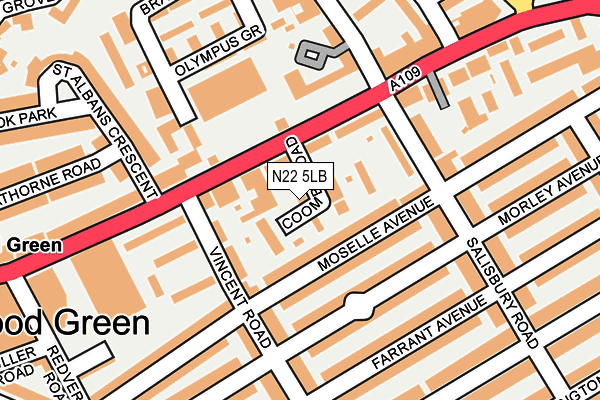 N22 5LB map - OS OpenMap – Local (Ordnance Survey)