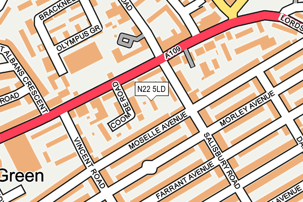 N22 5LD map - OS OpenMap – Local (Ordnance Survey)