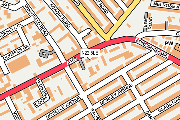 N22 5LE map - OS OpenMap – Local (Ordnance Survey)