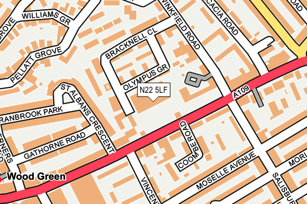 N22 5LF map - OS OpenMap – Local (Ordnance Survey)