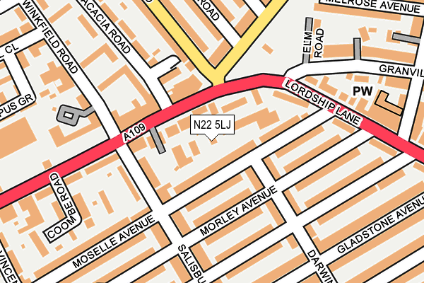 N22 5LJ map - OS OpenMap – Local (Ordnance Survey)