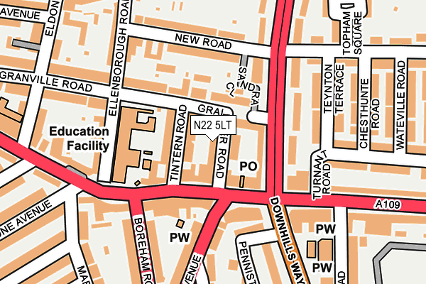 N22 5LT map - OS OpenMap – Local (Ordnance Survey)