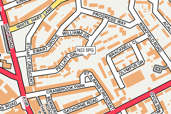 N22 5PG map - OS OpenMap – Local (Ordnance Survey)