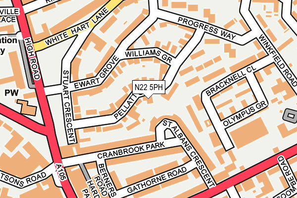 N22 5PH map - OS OpenMap – Local (Ordnance Survey)