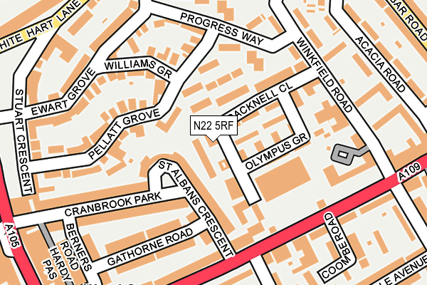 N22 5RF map - OS OpenMap – Local (Ordnance Survey)