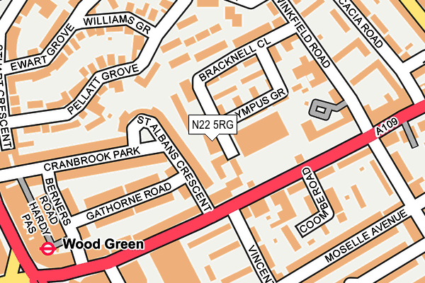 N22 5RG map - OS OpenMap – Local (Ordnance Survey)