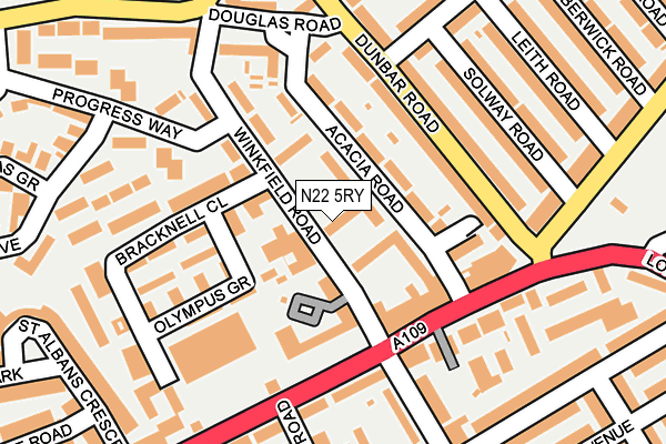 N22 5RY map - OS OpenMap – Local (Ordnance Survey)