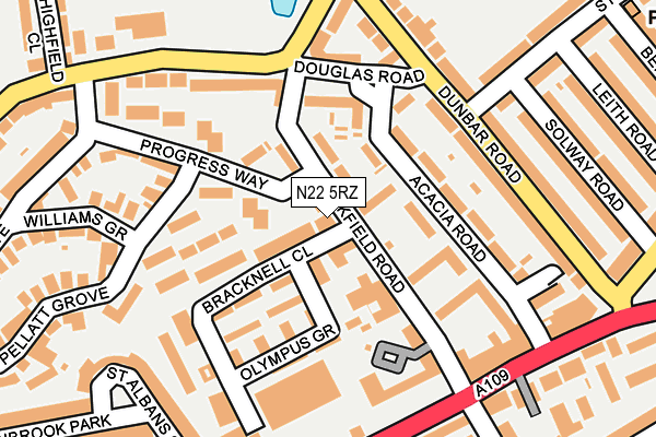 N22 5RZ map - OS OpenMap – Local (Ordnance Survey)