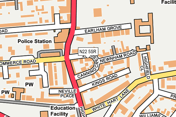 N22 5SR map - OS OpenMap – Local (Ordnance Survey)
