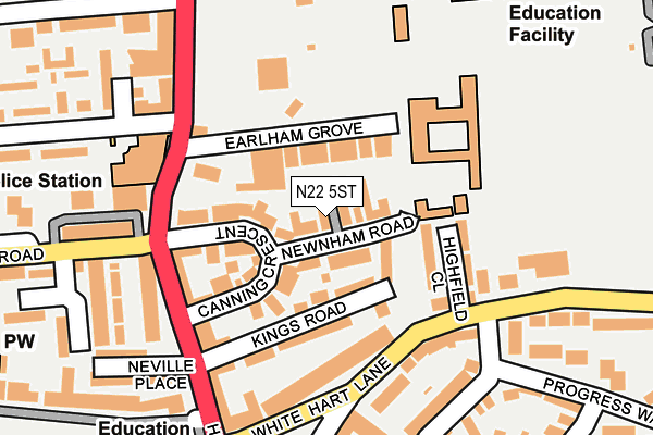 N22 5ST map - OS OpenMap – Local (Ordnance Survey)