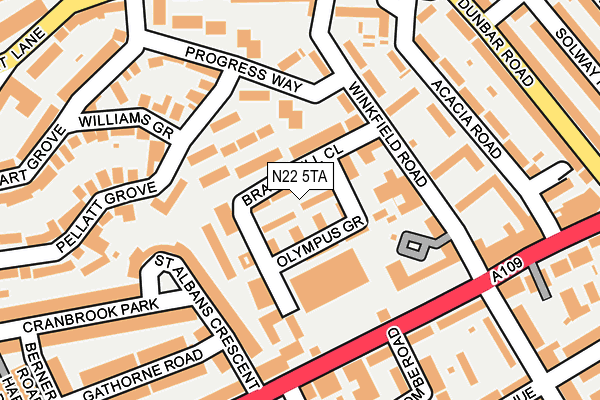 N22 5TA map - OS OpenMap – Local (Ordnance Survey)