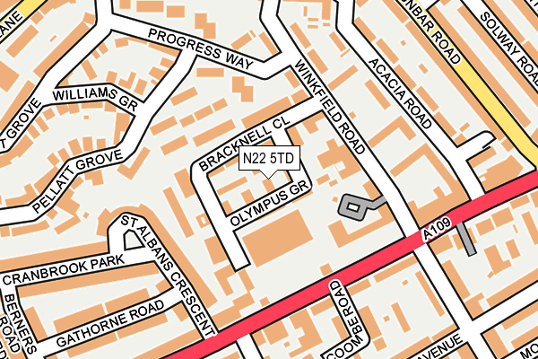 N22 5TD map - OS OpenMap – Local (Ordnance Survey)