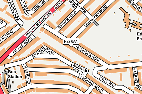 N22 6AA map - OS OpenMap – Local (Ordnance Survey)
