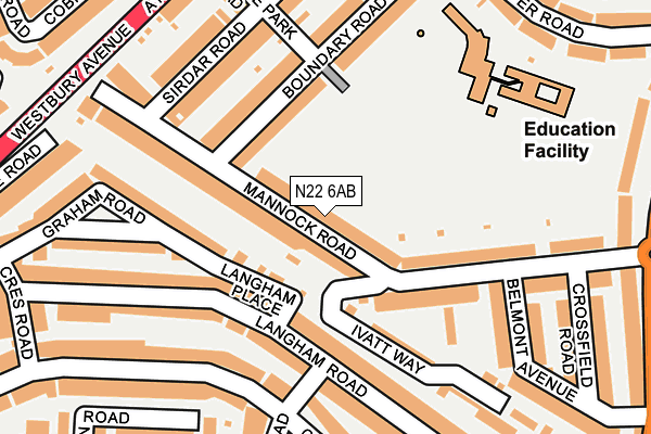 N22 6AB map - OS OpenMap – Local (Ordnance Survey)