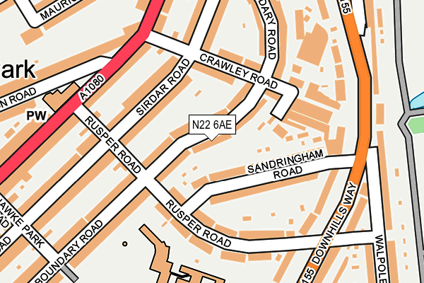 N22 6AE map - OS OpenMap – Local (Ordnance Survey)