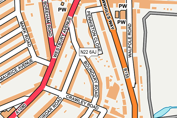 N22 6AJ map - OS OpenMap – Local (Ordnance Survey)