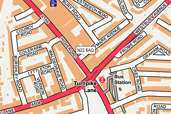 N22 6AQ map - OS OpenMap – Local (Ordnance Survey)