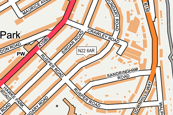 N22 6AR map - OS OpenMap – Local (Ordnance Survey)