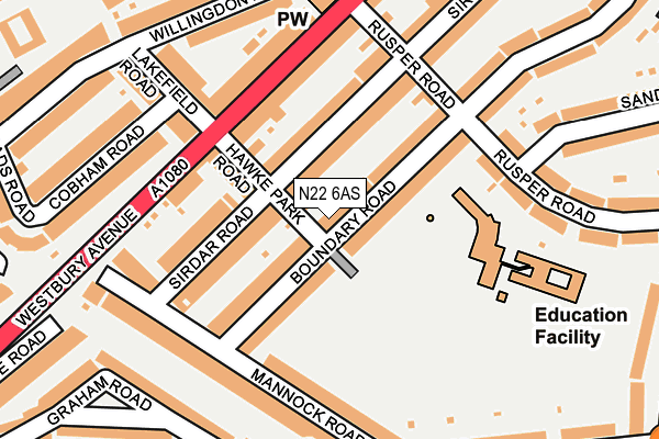 N22 6AS map - OS OpenMap – Local (Ordnance Survey)