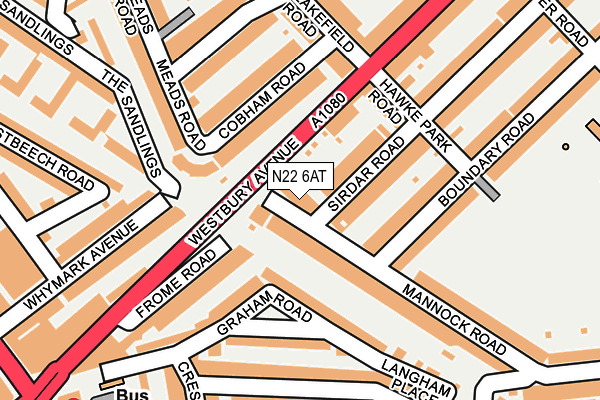 N22 6AT map - OS OpenMap – Local (Ordnance Survey)