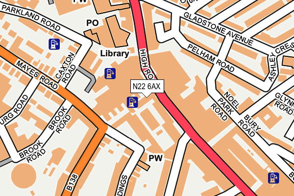 N22 6AX map - OS OpenMap – Local (Ordnance Survey)