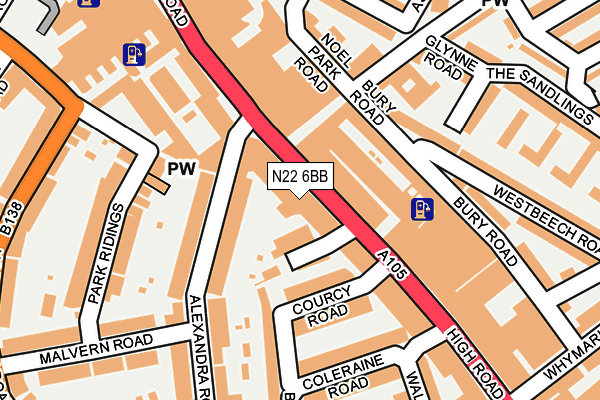 N22 6BB map - OS OpenMap – Local (Ordnance Survey)